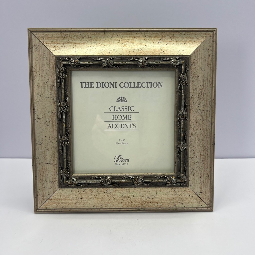 Champagne Silver Square Frame 5x5 Photo Floral Border Ornate Classic Shabby Chic
